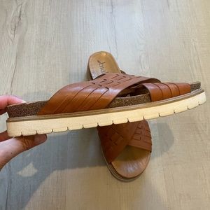 GUC Biala Joanie Woven Cross Strap Leather Platform Sandals